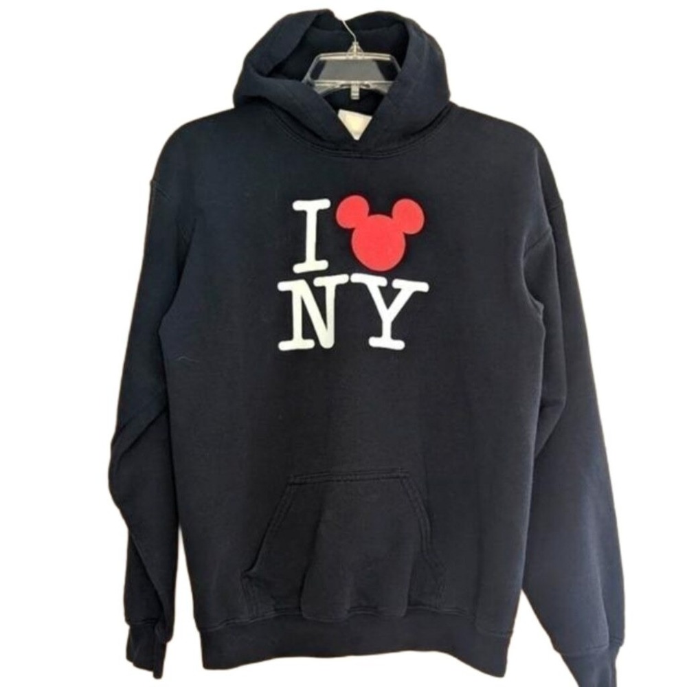 Disney Mickey Mouse Hoodie I Love NY Sweatshirt Black Youth XL NYC Timesโ Square
